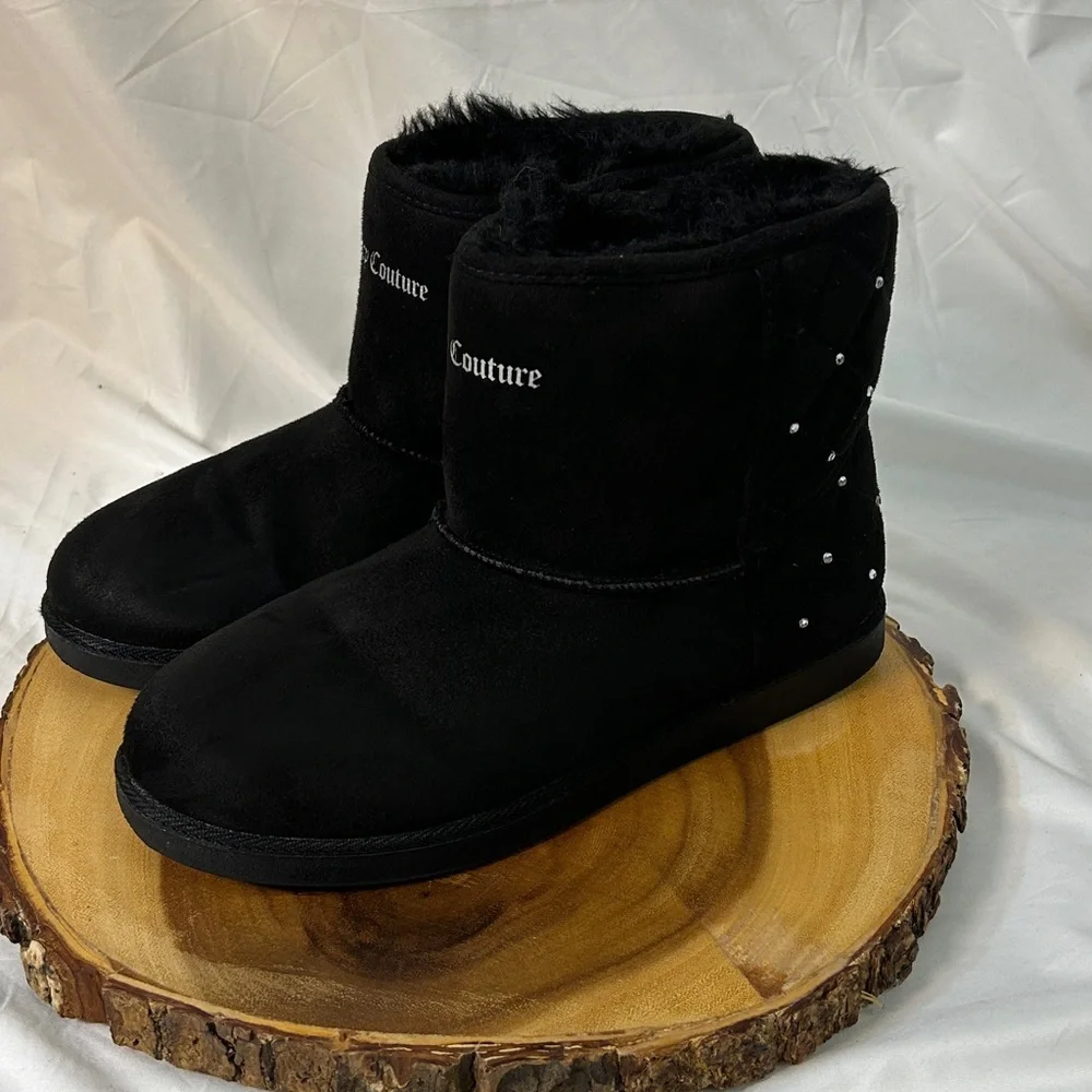 Juicy Couture Black Faux Fur Lined Kayte Winter Booties Micro suede‎ Size 8